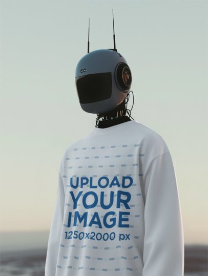 AI-Created Mockup Featuring Futuristic Robot Wearing a Long-Sleeve Tee m56469
