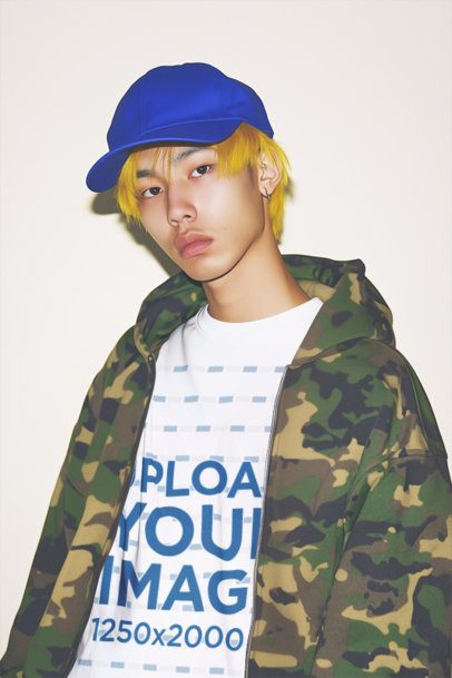 Y2K-Inspired Mockup Featuring an AI-Created Man Wearing a T-Shirt and a Cyber Core Style m56162