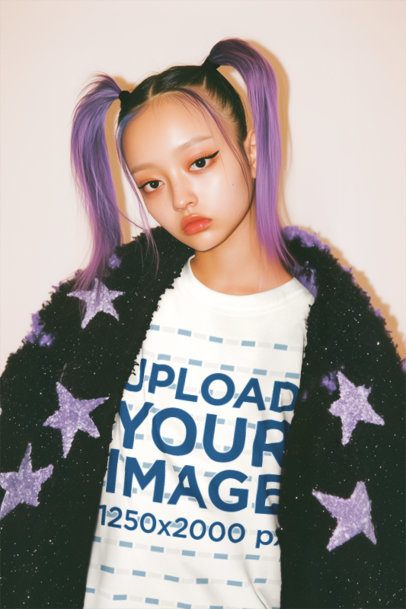 T-Shirt Mockup Featuring an AI-Created Woman Wearing a Y2K Cyber Core Outfit m56163