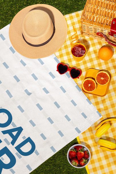 Mockup of a Beach Towel Lying on a Nice Summer Picnic Setting m56197