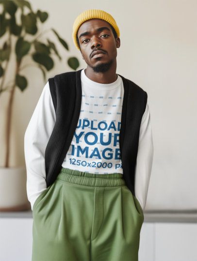 Long-Sleeve Tee Mockup of an AI-Generated Bearded Man Posing With a Cool Outfit m56383