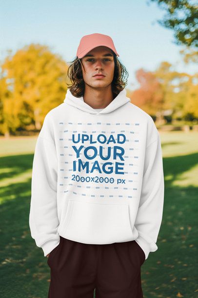 Hoodie Mockup Featuring an AI-Created Man Standing in a Park m56437