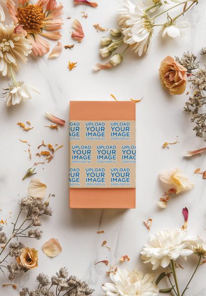 Soap Packaging Mockup Featuring an AI-Created Surface Surrounded by Flowers and Petals m51056