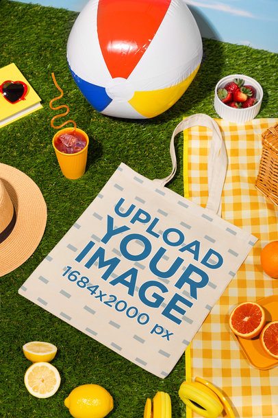 Mockup of a Sublimated Tote Bag Lying on a Summer Picnic Setting m56206