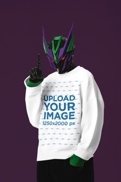 Sweatshirt Mockup of an AI-Generated Robot Posing in a Studio With an Evil Look