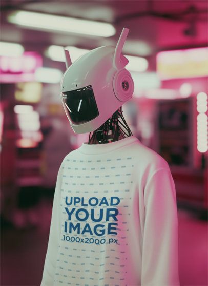 Long-Sleeve Tee Mockup of an AI-Generated Robot Posing in a Futuristic Urban Setting m56470