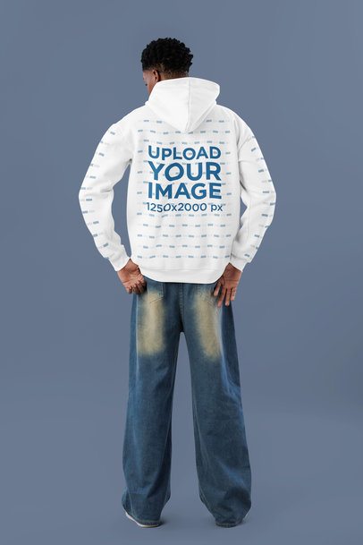 Back-View Mockup Featuring a Man Wearing a Pullover Hoodie With Sleeves in a Studio