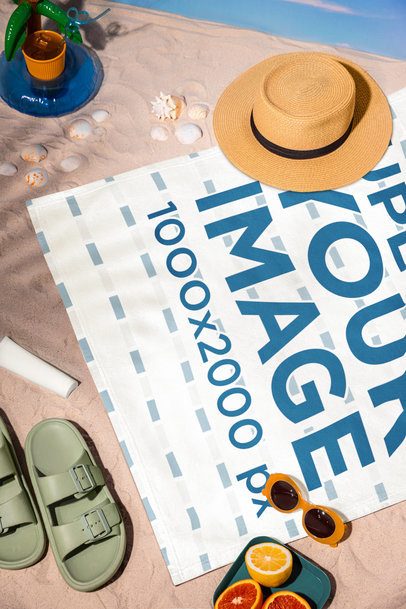 Sublimated Towel Mockup Featuring Sea Shells and Beach Stuff m56230