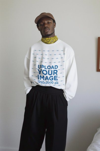 Sweatshirt Mockup Featuring an AI-Created Stylish Man Posing With a Serious Look m56369