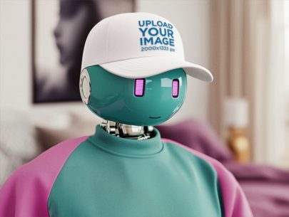 Dad Hat Mockup of an AI-Generated Robot Posing in a Bedroom m56477