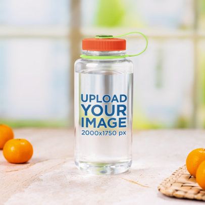 Mockup of a Nalgene Bottle Filled With Water and Placed on a Table With Oranges m55040