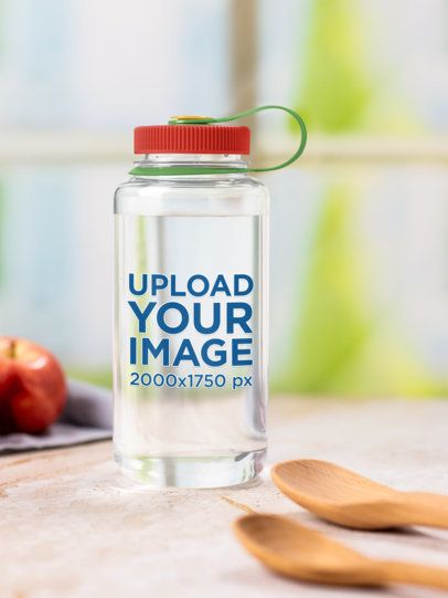 Nalgene Mockup Featuring a Water Bottle Placed on a Table With Two Wooden Spoons m55041