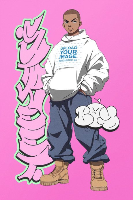 Hoodie Mockup Featuring an AI-Created Illustrated Man Inspired by a Street Culture Character