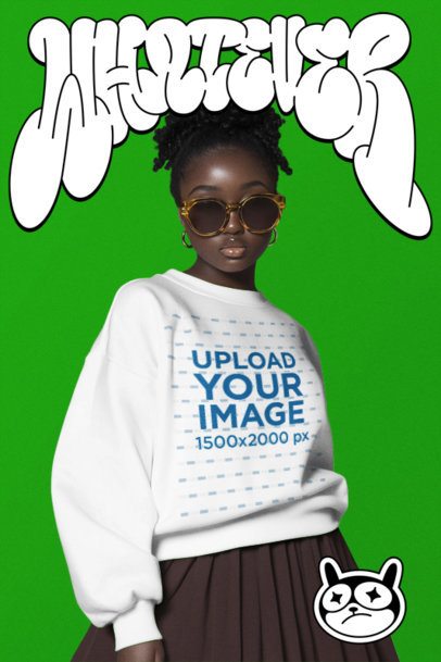 Sweatshirt Mockup of an AI-Generated Woman With a Street Culture Style
