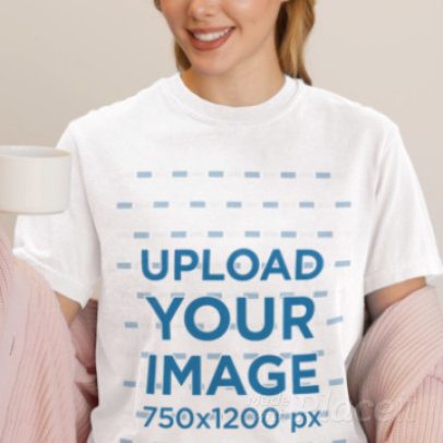 Comfort Colors Video Featuring a Smiling Cropped-Face Woman in a T-Shirt Holding a Cup of Tea 9115v