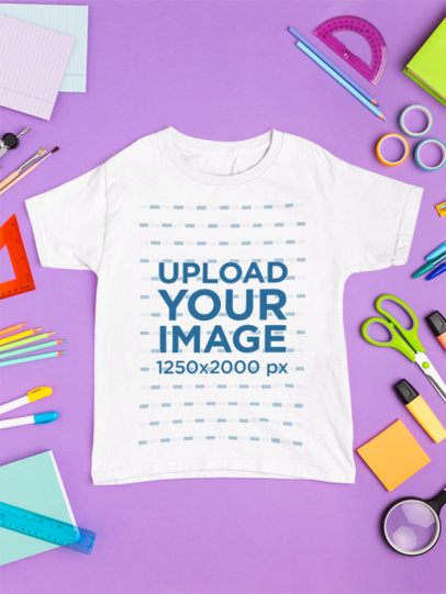 Gildan Mockup Featuring a T-Shirt Placed on a Background With School Supplies m56714