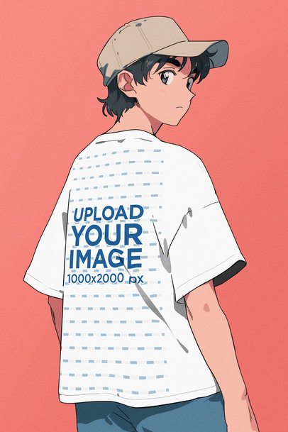Back-View Mockup Featuring an AI-Created Anime Young Man Wearing a T-Shirt in a Studio m54463