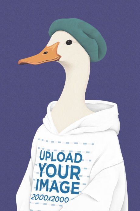 Pullover Hoodie Mockup of an AI-Generated Graphic Duck Posing in a Studio