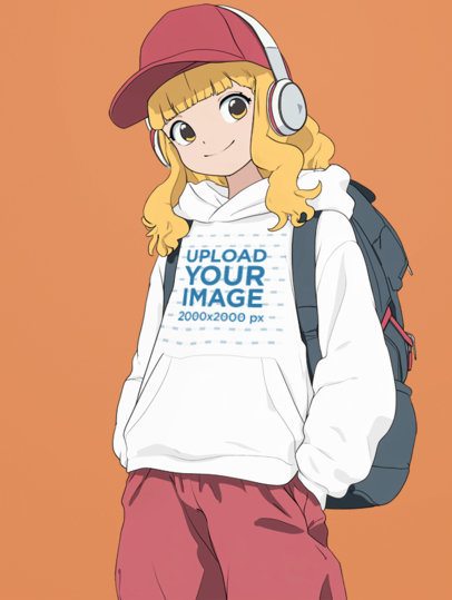 Hoodie Mockup of an AI-Generated Anime Young Woman Posing With a Happy Look in a Studio m55733
