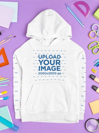 Back-To-School Mockup Featuring a Pullover Hoodie Lying on a Solid-Color Background m56716