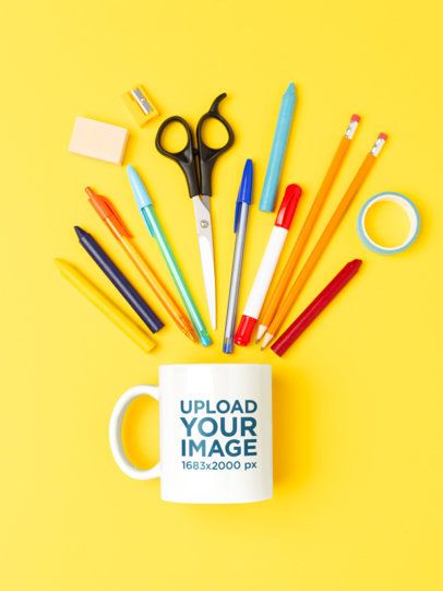 Back-To-School Mockup Featuring a Coffee Mug With Pens and Pencils m56719
