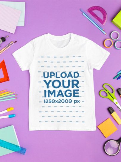 Bella Canvas Mockup Featuring a T-Shirt Lying on a Background Surrounded by School Stuff m56715