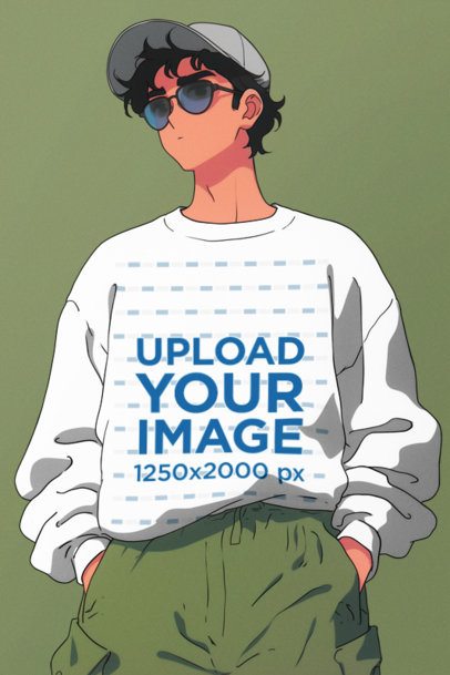 Sweatshirt Mockup Featuring an AI-Created Anime Man Posing Against a Colorful Background m53895