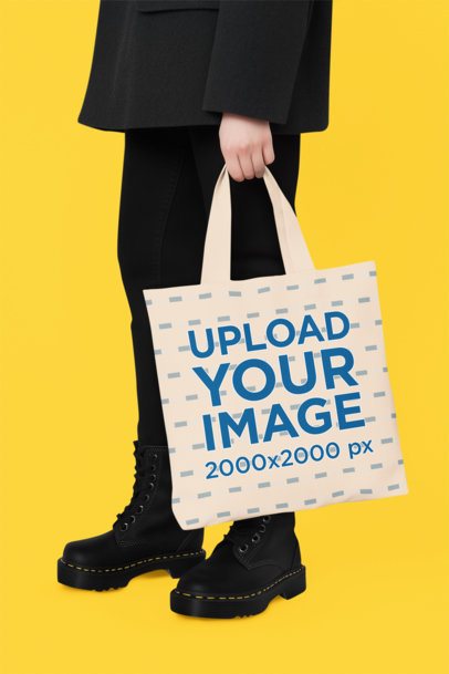 Mockup of an AI-Generated Person Carrying a Tote Bag in a Studio