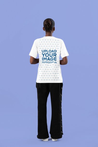 Back-View Mockup of a Woman Wearing a T-Shirt Against a Customizable Background
