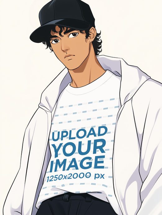 Mockup of an AI-Generated Anime Man Wearing a Crewneck Sweatshirt in a Studio