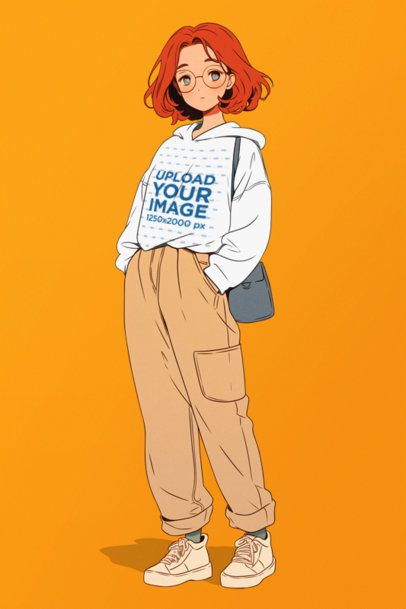 Pullover Hoodie Mockup of an AI-Generated Anime Young Woman Posing in a Studio m53765