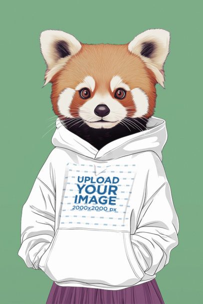 Pullover Hoodie Mockup of an AI-Generated Lesser Panda Graphic Posing in a Studio m56105
