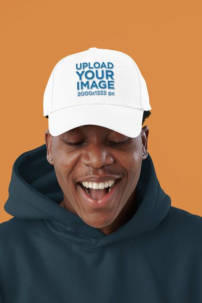Dad Hat Mockup of a Man Making a Joyful Expression Against a Customizable Background