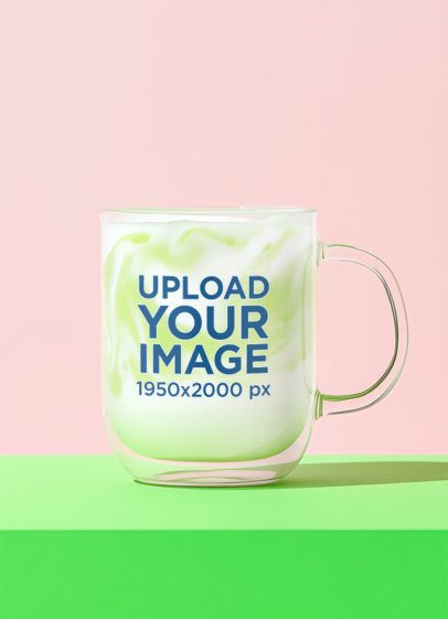 AI-Created Mockup Featuring a Clear Glass Mug Filled With Matcha m54824