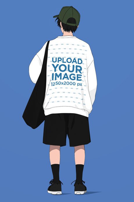 Crewneck Sweatshirt of an AI-Generated Anime Man Posing Backwards in a Studio