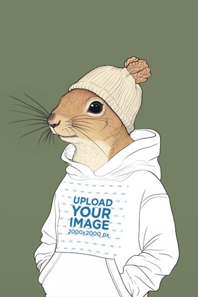 Pullover Hoodie Mockup of an AI-Generated Squirrel Illustration Posing in a Studio m56106
