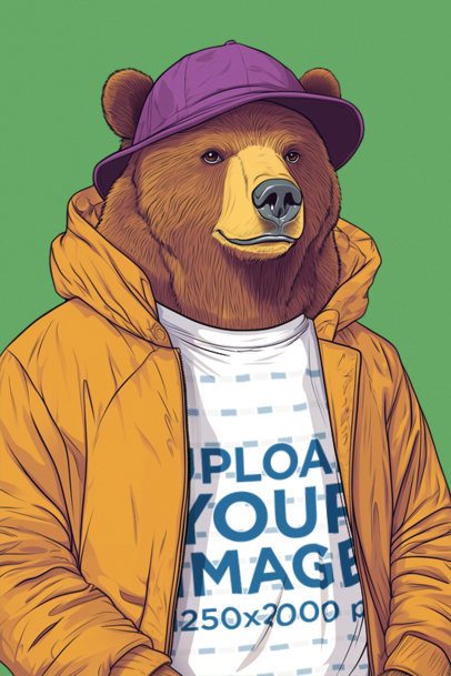 T-Shirt Mockup Featuring an AI-Created Grizzly Bear Graphic Posing in a Studio