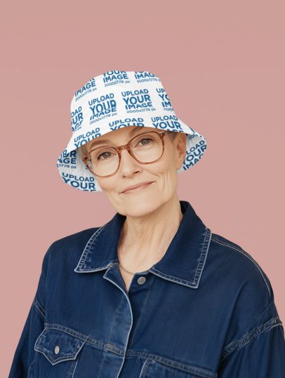 Bucket Hat Mockup Featuring an AI-Created Senior Woman Posing in a Studio With a Happy Look m54876