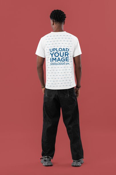 Back-View T-Shirt Mockup Featuring a Man Standing Against a Customizable Background