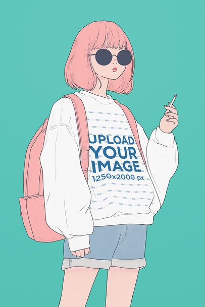 Sweatshirt Mockup of an AI-Generated Anime Woman Posing in a Studio With a Cigar m56455