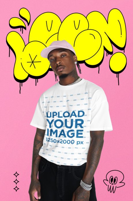 T-Shirt Mockup Featuring an AI-Created Man With a Street Culture-Inspired Look
