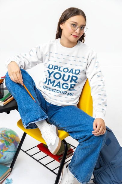 Comfort Colors Sweatshirt Mockup Featuring a Young Woman Student in a Classroom Setting m57185
