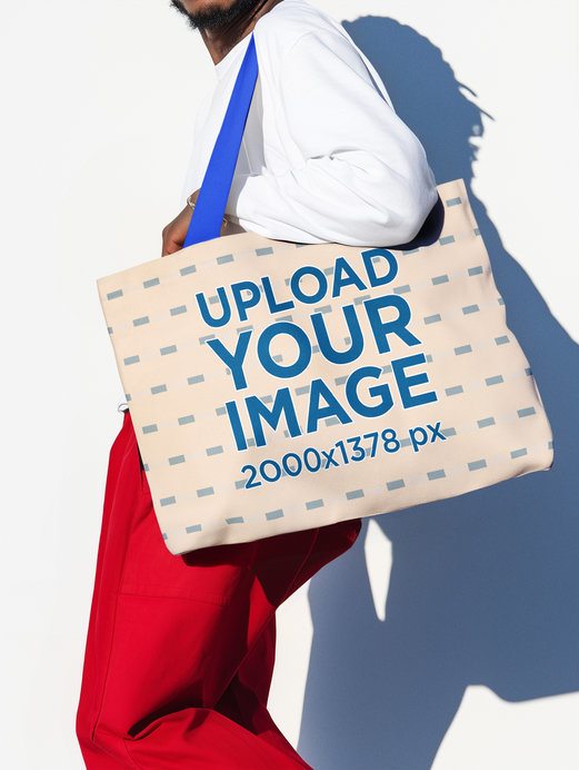 Mockup Featuring an AI-Created Cropped-Face Bearded Man Posing Against a Wall