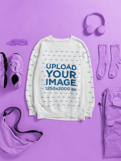 Comfort Colors Mockup of a Sweatshirt Placed on a Background With Fitness Stuff m57254