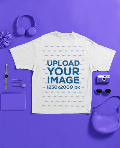 Oversized T-Shirt Mockup Featuring a Solid-Color Background With Different Objects m57260