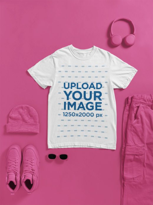Comfort Colors Mockup Featuring a Round-Neck Tee Lying on a Surface With Garments