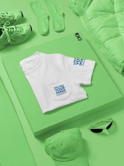 Comfort Colors Pocket Tee Mockup Featuring a Solid-Color Background With Fitness Garments m57249