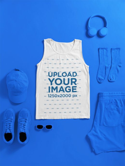 Mockup of a Comfort Colors Tank Top Lying on a Colorful Setting With Some Garments