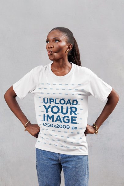 Round-Neck Tee Mockup of a Woman Making a Funny Pose in a Studio