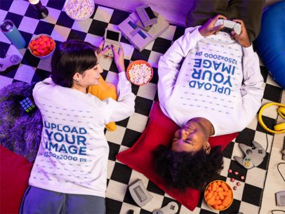 Comfort Colors Sweatshirt Mockup Featuring a Happy Man and a Woman Playing Video Games m56634